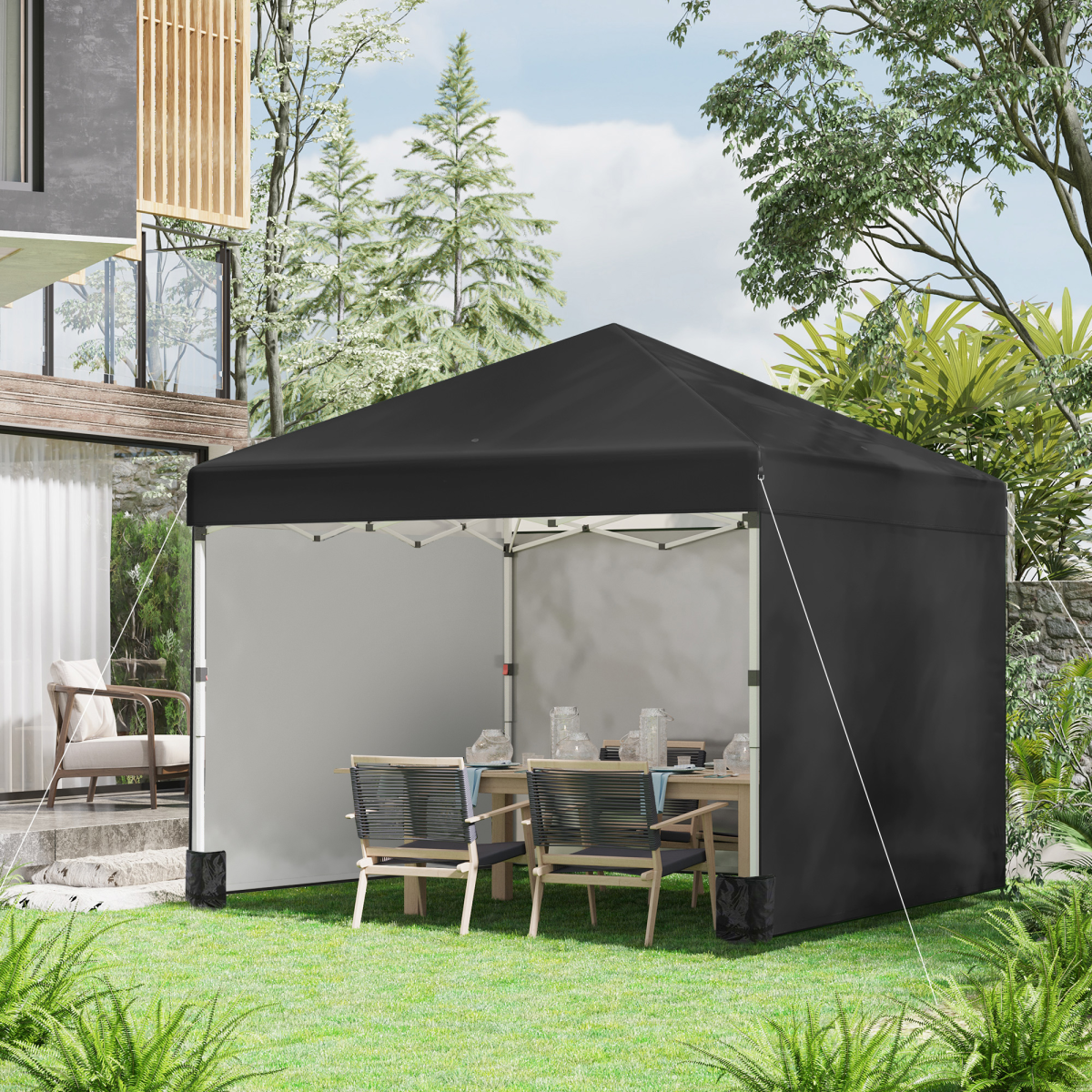 Outsunny 3x3m Pop-Up Gazebo Party Tent with 3 Sidewalls & Weight Bags, Steel Frame – Outdoor Shelter, Black