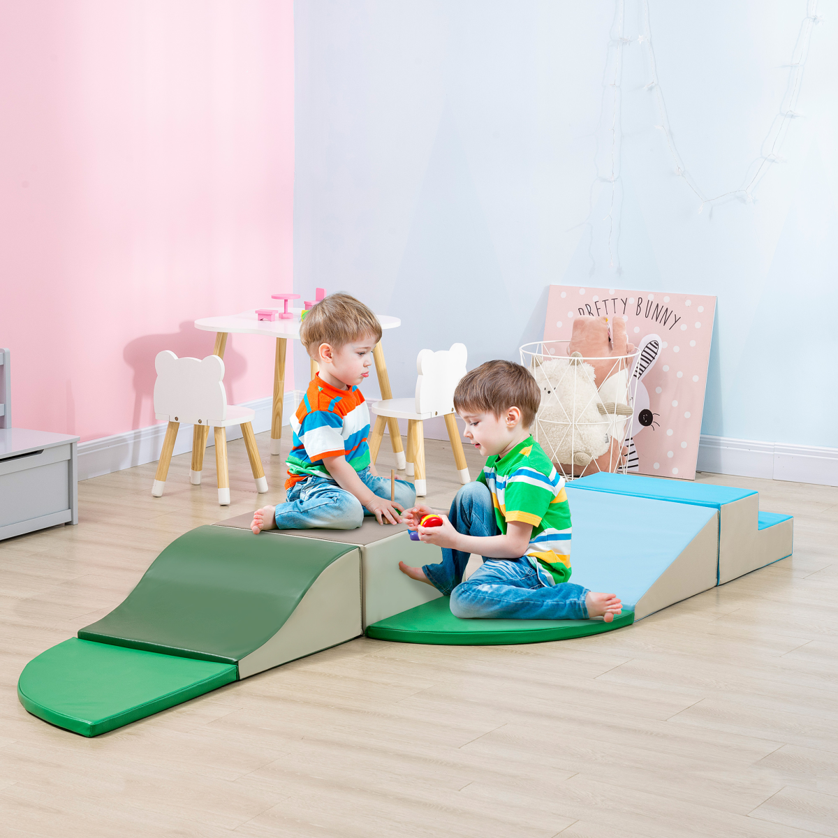 HOMCOM 6 Piece Soft Play Set with Foam Climbing Blocks – Toddler Play Shapes for Home, Playroom & Nursery