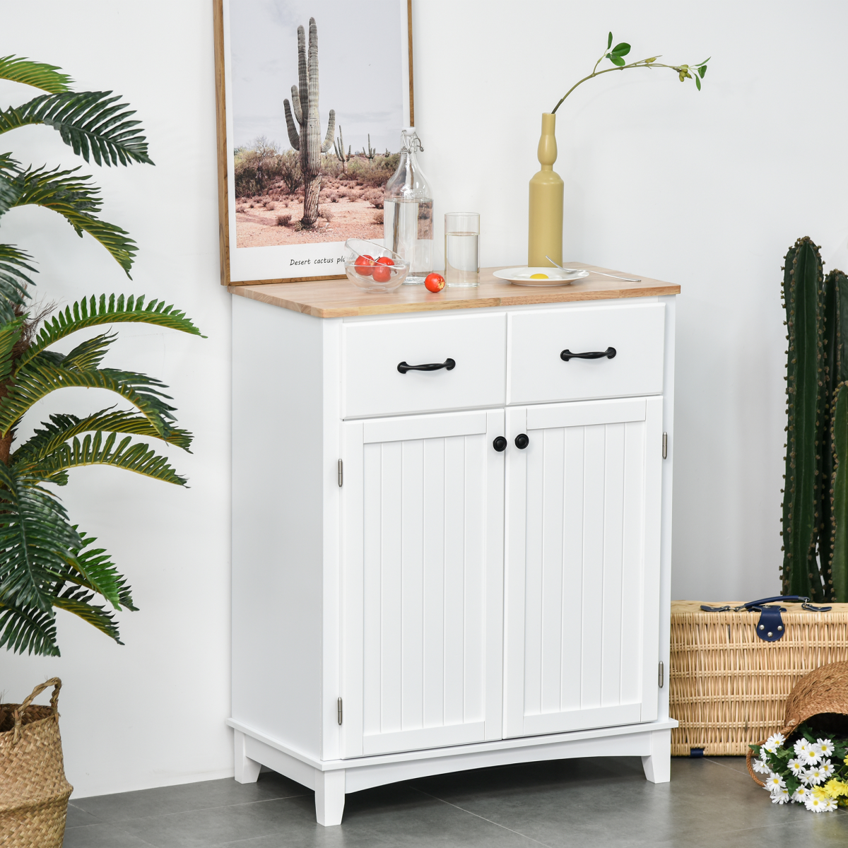 Kitchen Cupboard Storage Cabinet with Two Drawers & Adjustable Shelf – Kitchen and Dining Room Storage