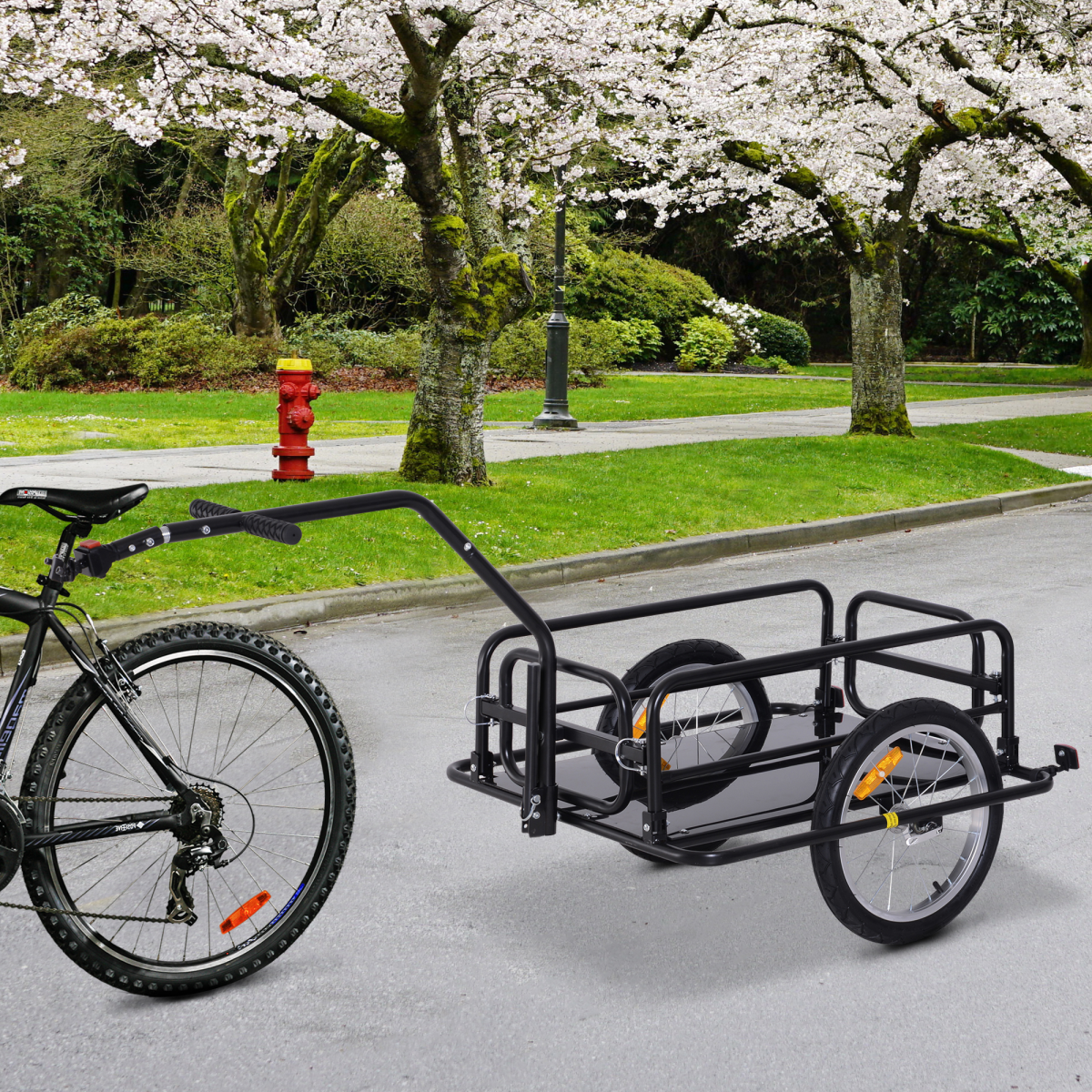 HOMCOM Folding Bicycle Cargo Trailer with Hitch, 40kg Capacity – Detachable Walls, Luggage Storage Cart