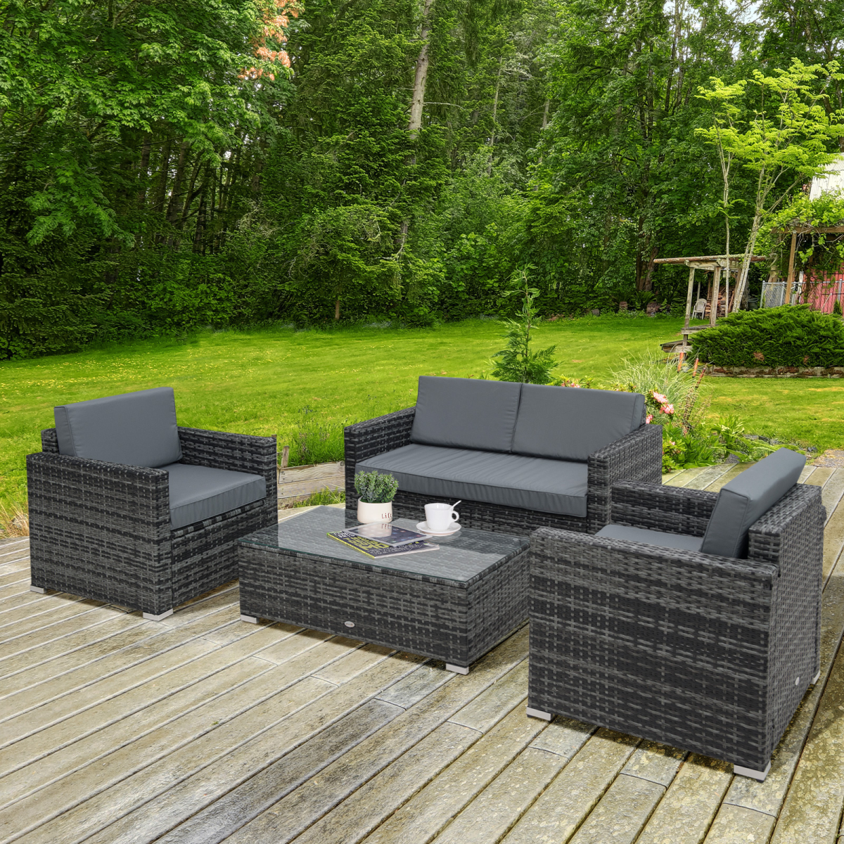 Outsunny rattan sofa set modular pieces detail