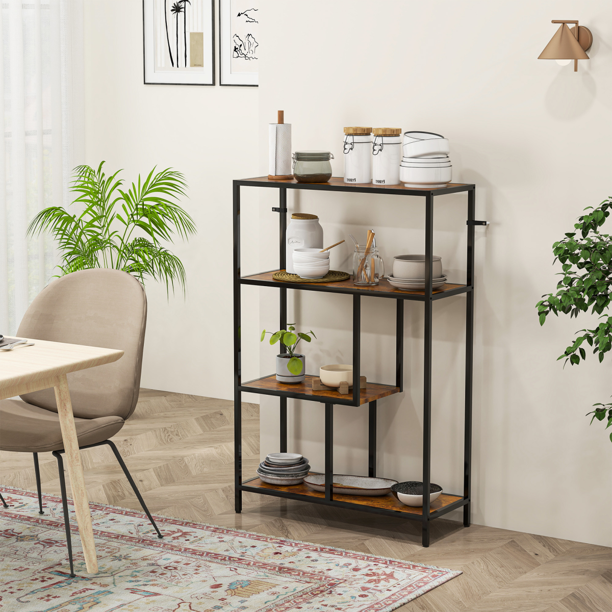 4-Tier Open Bookcase & Display Shelf – Versatile Plant Stand & Room Divider