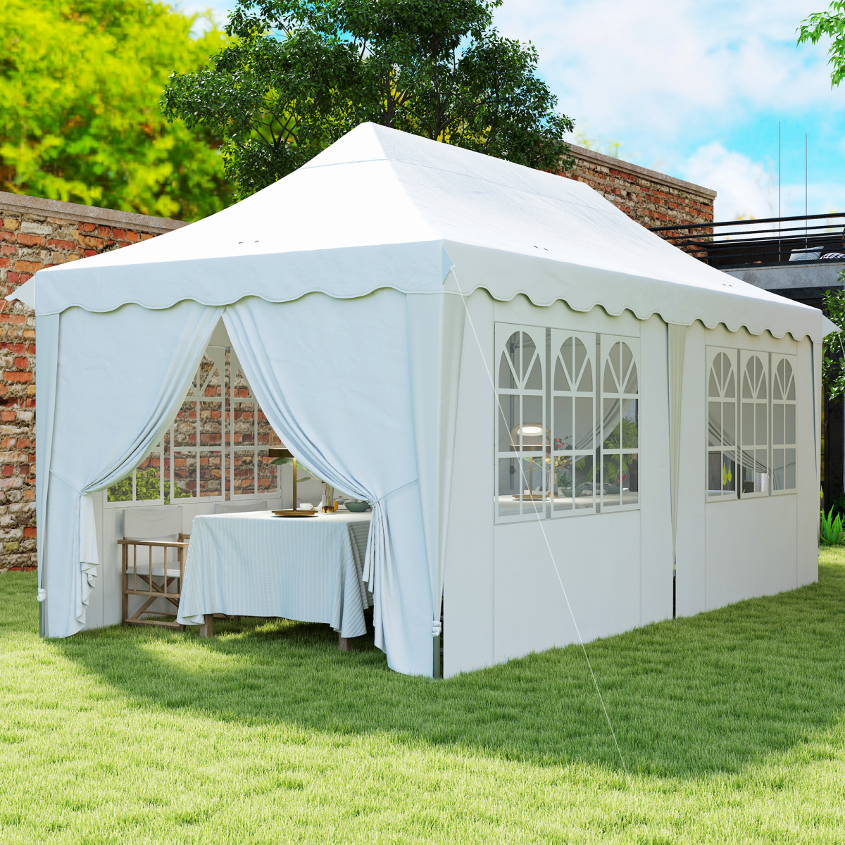 Outsunny 3 x 6m Pop-Up Gazebo with Sides, UPF50+ Oxford Canopy, Windows & Doors – Garden Party Marquee, White