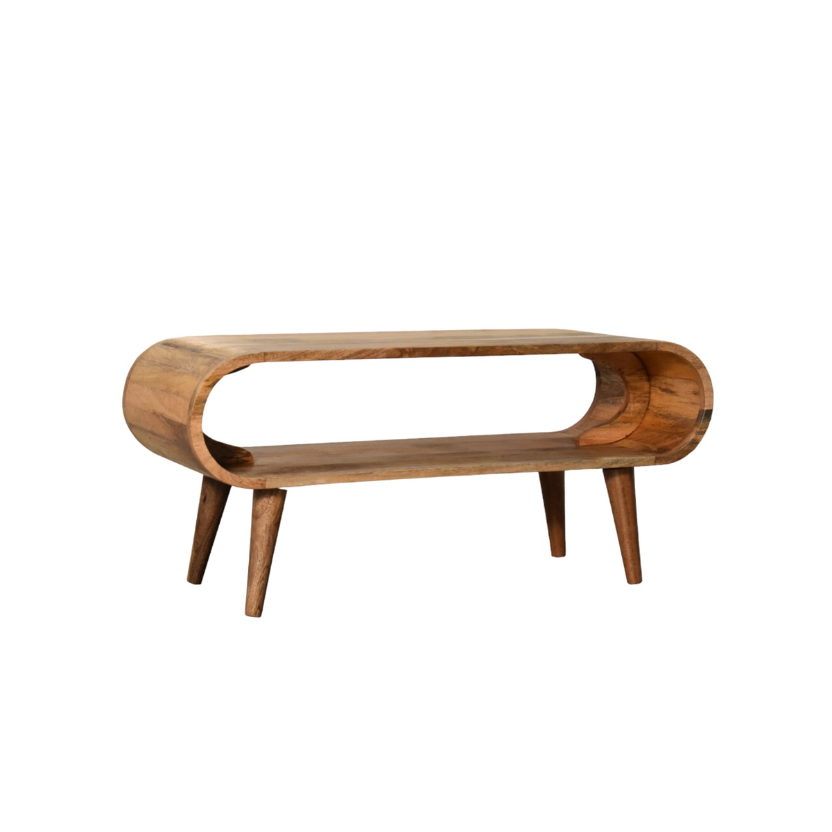 Artisan Amaya Nordic Style Solid Wood Coffee Table with Lower Shelf – Scandinavian Living Room Furniture, Beige