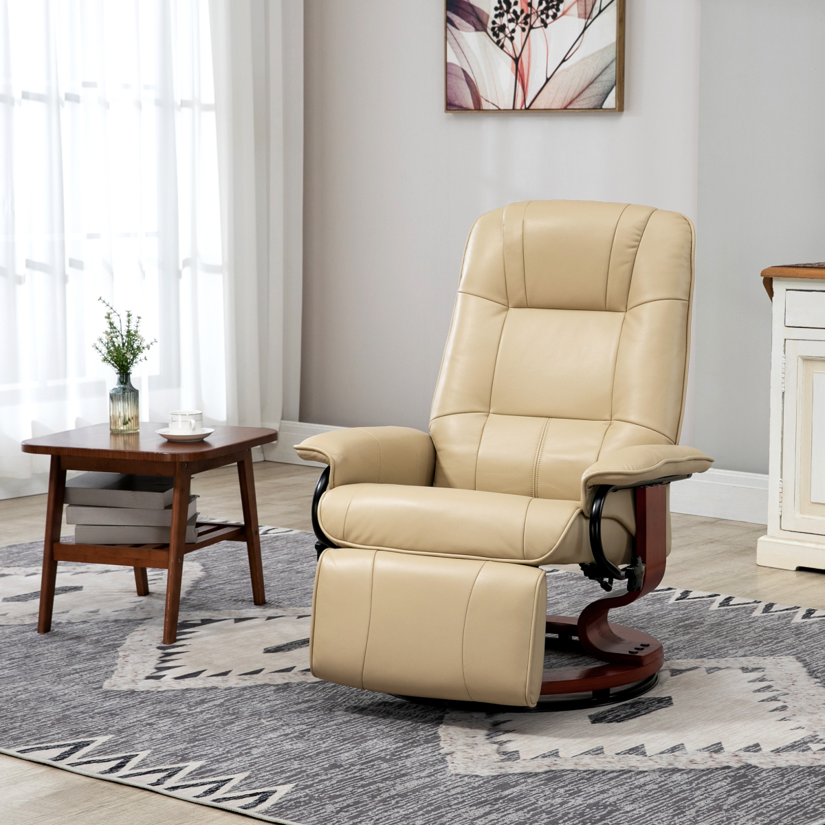 HOMCOM Ergonomic Office Recliner Sofa Chair with 145° Reclining Back & Footrest – PU Leather Armchair, Cream White