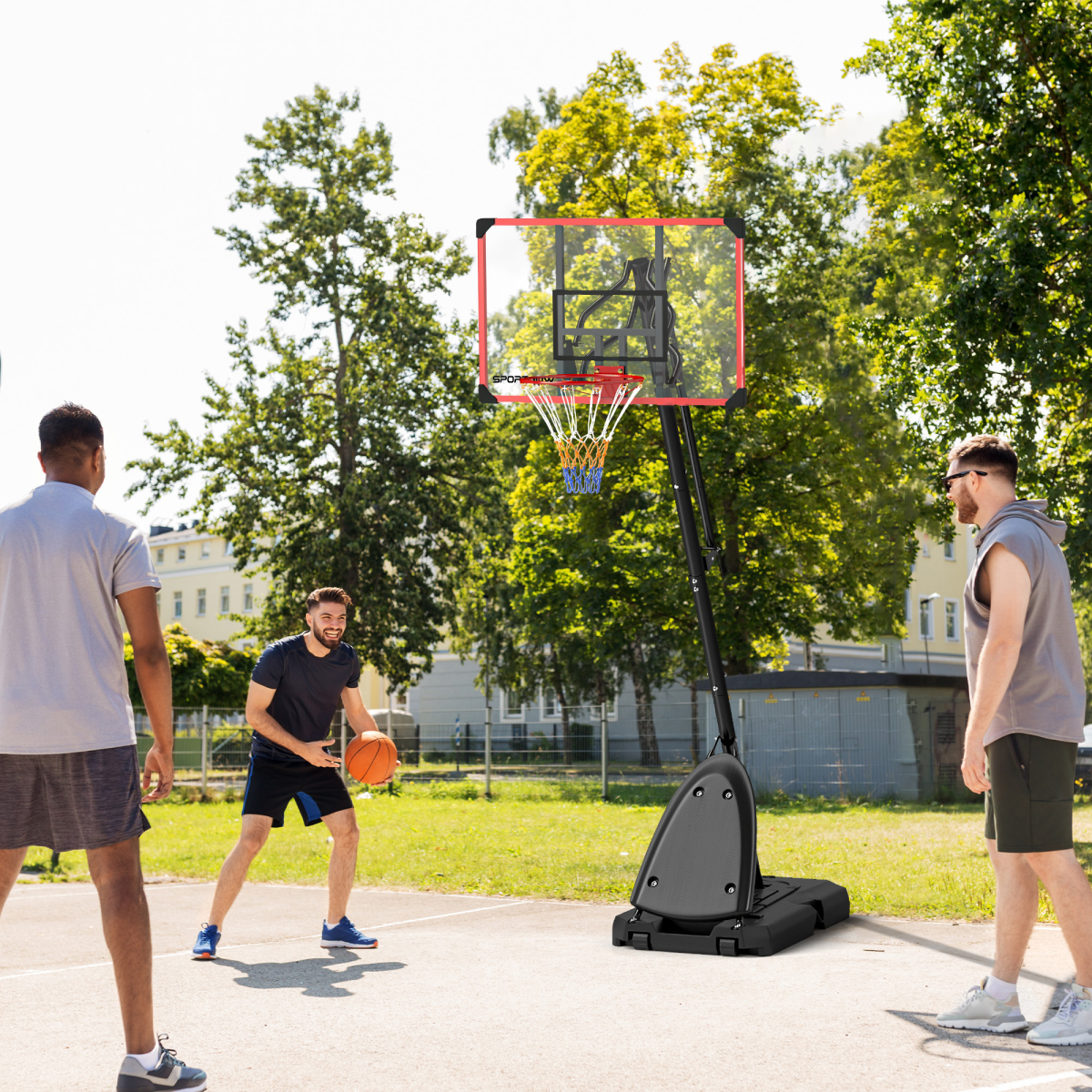 SPORTNOW Adjustable Basketball Hoop and Stand with Weighted Base & Wheels, 2.4-2.9m – Portable Outdoor Hoop, Red