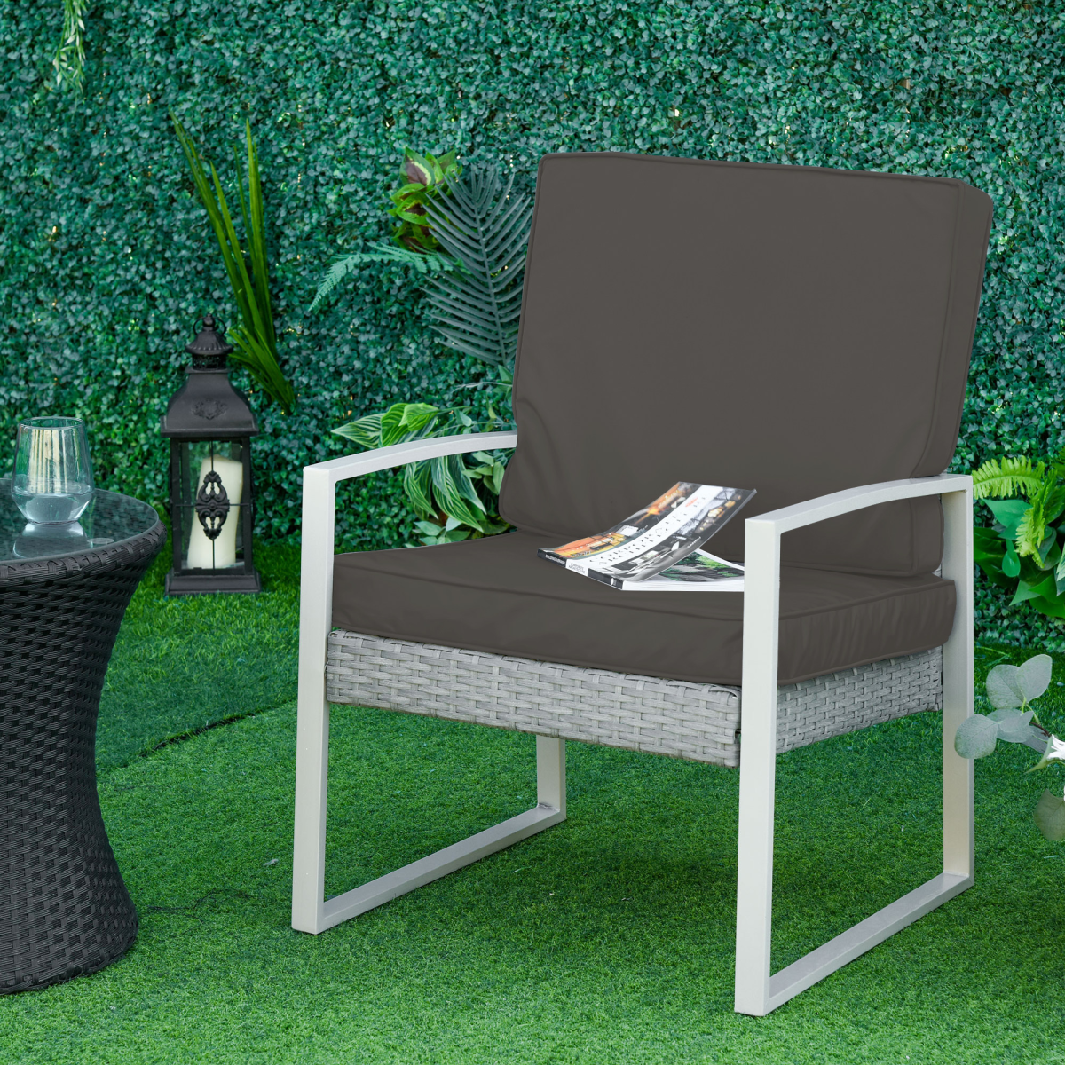 Outsunny Outdoor Seat and Back Cushion Set – Replacement Garden Chair Cushions, Dark Grey