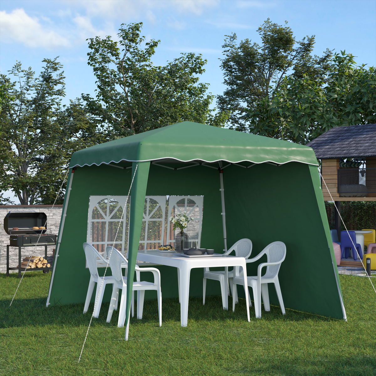 Outsunny 2.4 x 2.4m UV50+ Pop Up Gazebo with Removable Walls, Adjustable Legs & Carry Bag – Garden Canopy Tent, Green