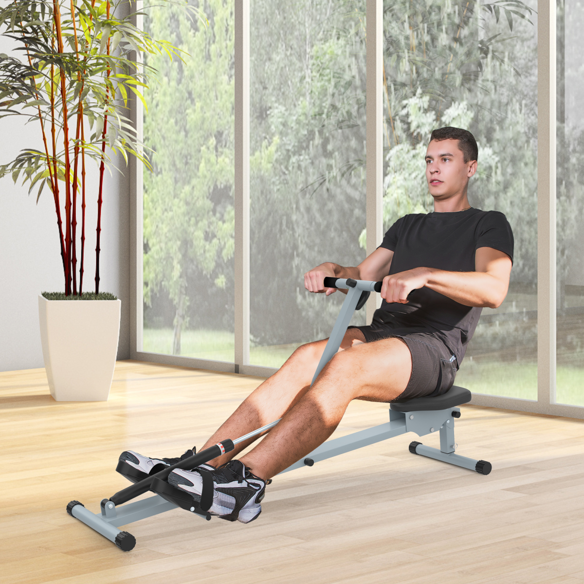 HOMCOM Rowing Machine with 12 Resistance Levels, LCD Monitor & Padded Seat – Home Gym Cardio Rower
