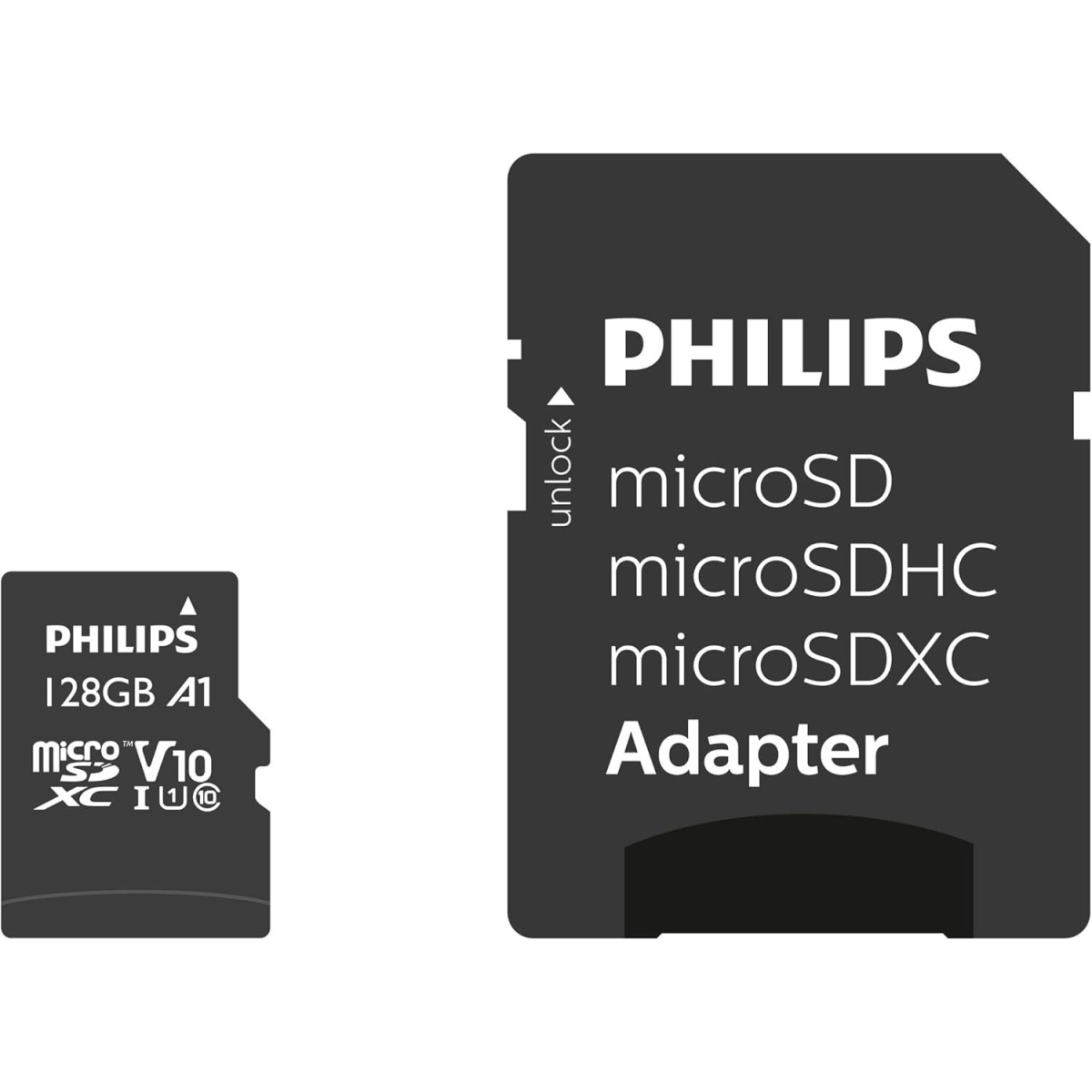 Philips Micro SDXC Card 128GB Class 10 UHS-I U1 with SD Adaptor – Fast Storage for Phones and Tablets