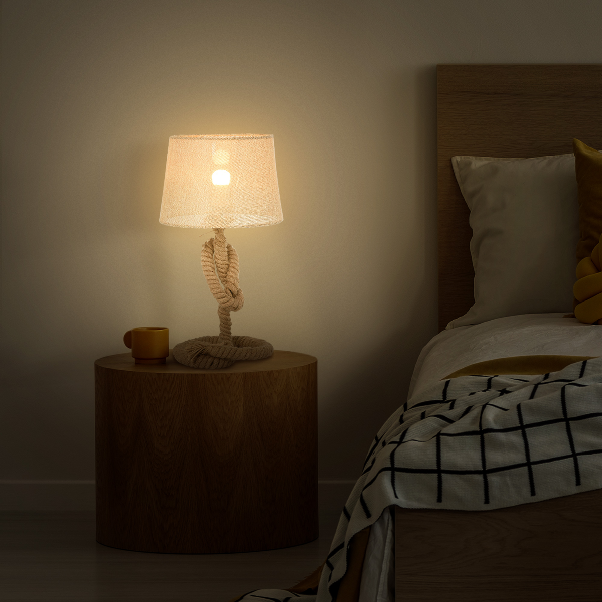 HOMCOM Hemp Rope Table Lamp with Linen Shade – Beige