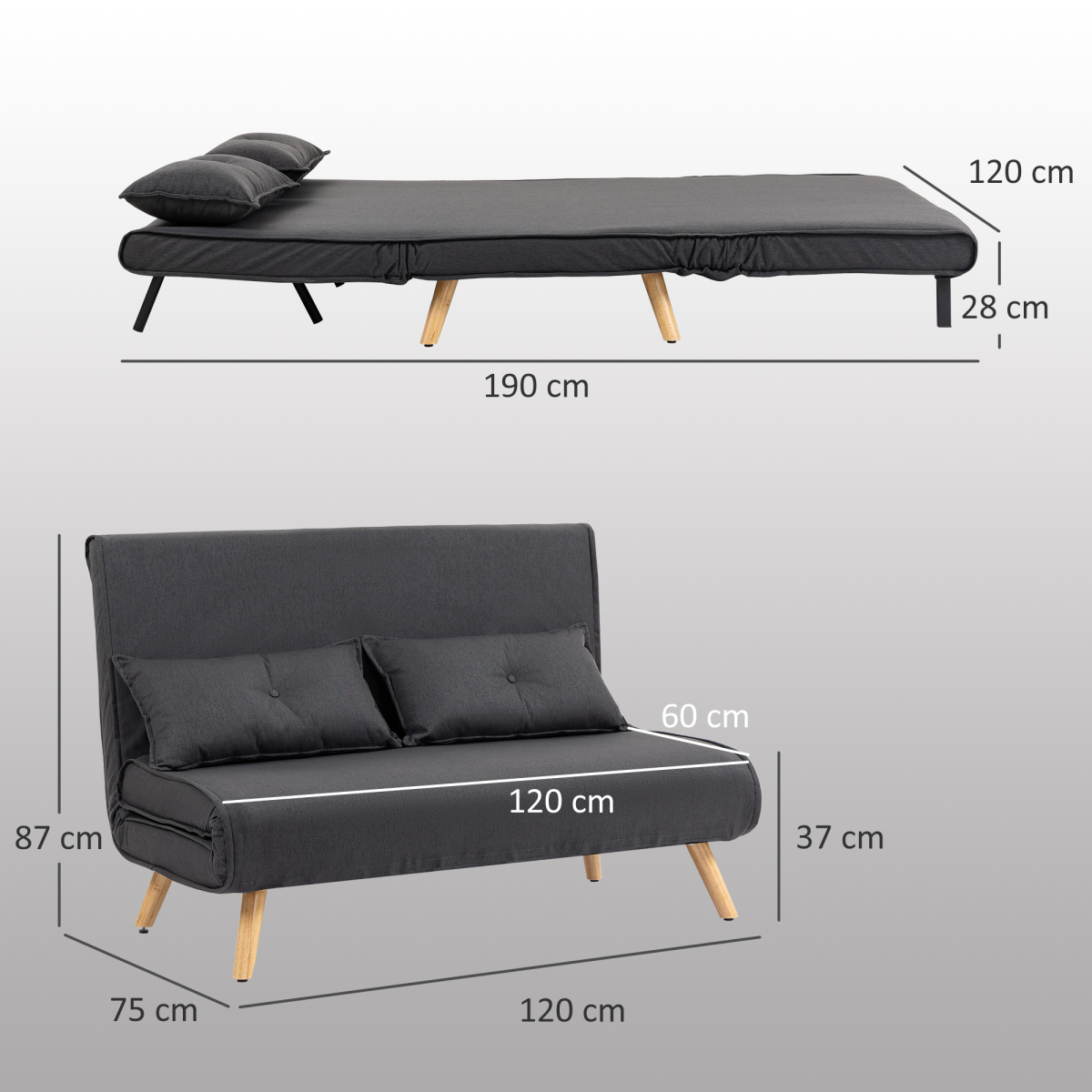 HOMCOM sofa bed with two pillows detail