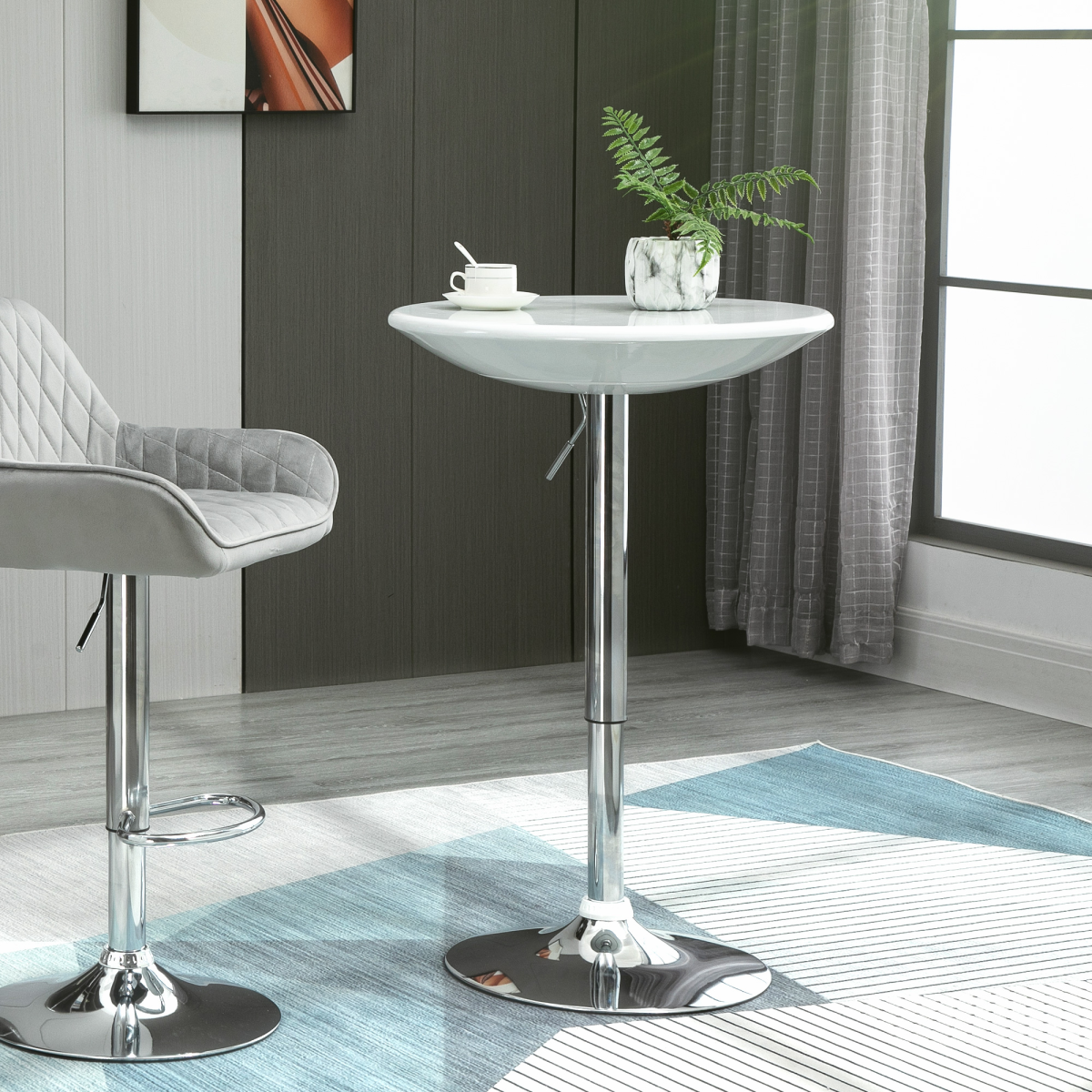 HOMCOM Bistro Pub Table with 360° Swivel Painted Top & Height-Adjustable Steel Base – Home Bar Counter Table, White