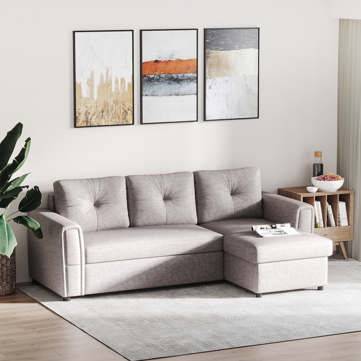 HOMCOM L-Shaped Sofa Bed converted into bed position