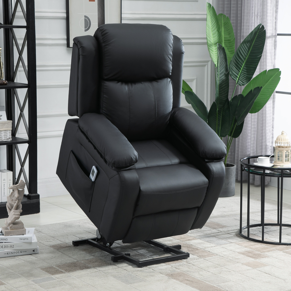 HOMCOM Electric Power Lift Recliner Chair with Vibration Massage & Side Pocket – Riser Armchair, Black