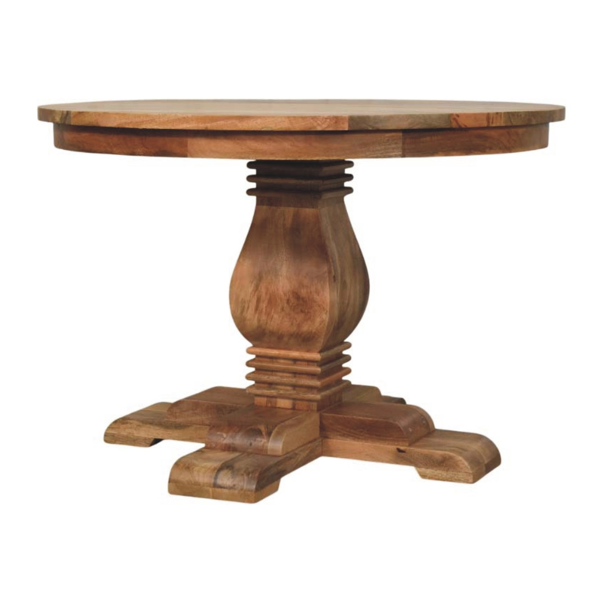 Artisan Furniture Valentina Solid Wood Round Dining Table with Sculpted Pedestal Base – Beige