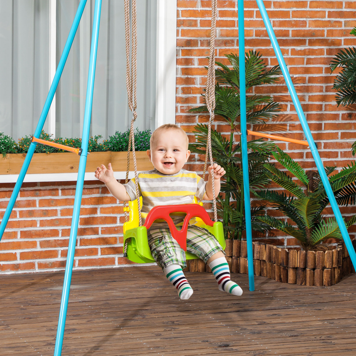 Outsunny 3-in-1 Adjustable Baby Swing with T-Bar & Safety Belt – Indoor & Outdoor Toddler Seat, 9–36 Months