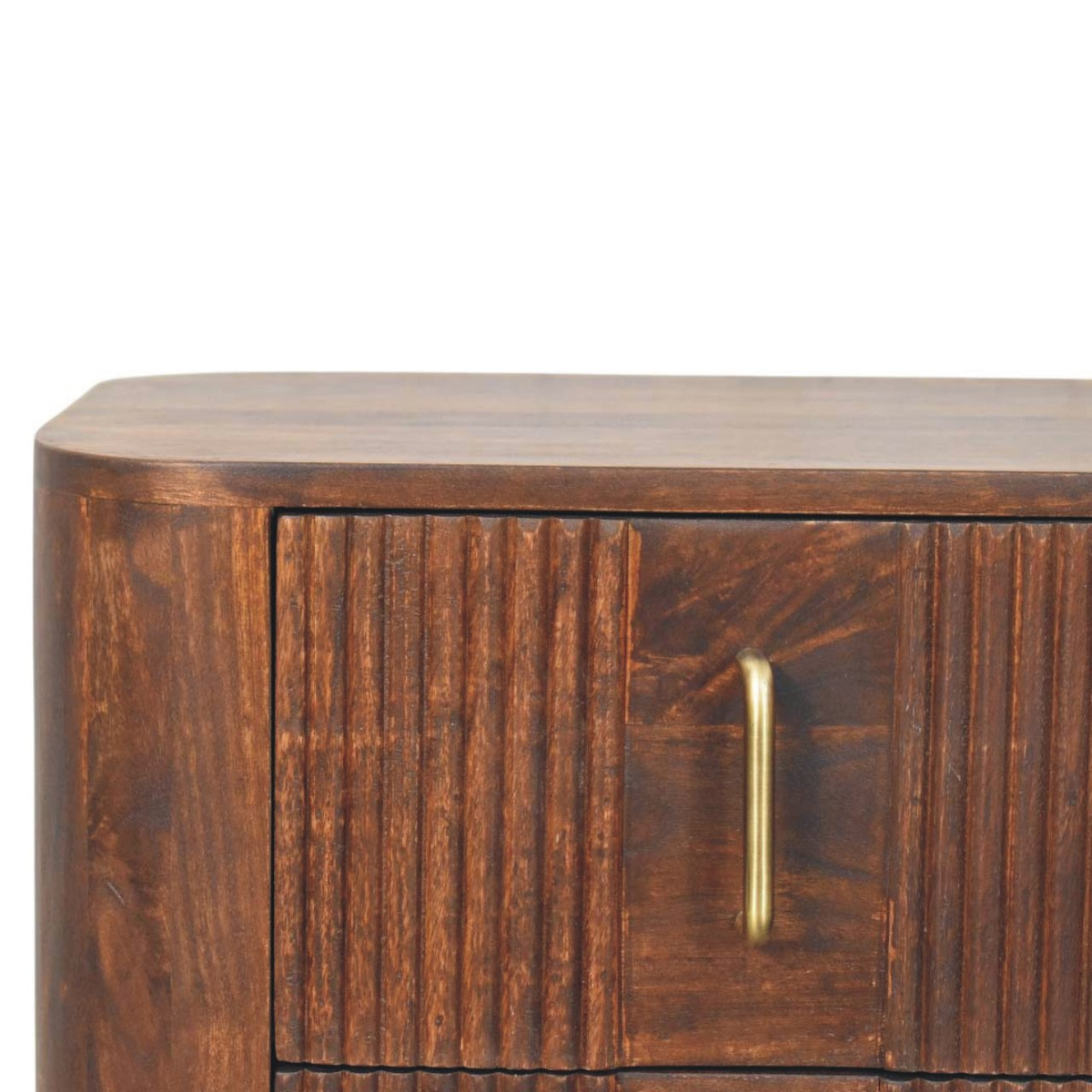 Artisan Furniture Solid Wood Marlowe Fluted Nightstand with 2 Drawers – California Walnut Bedside Table, Dark Brown
