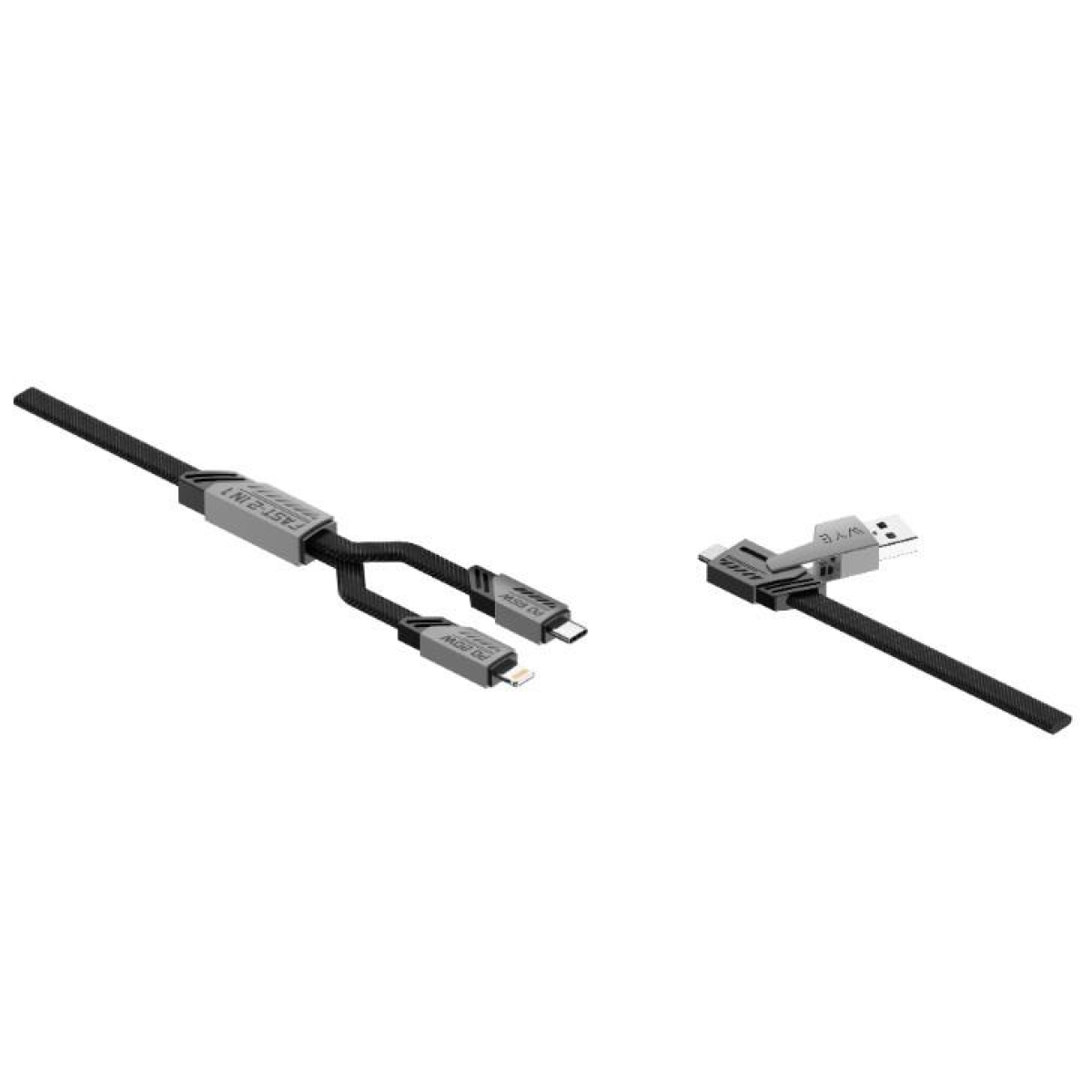 WYEFLOW 4-in-1 Fast Charging Data Cable with USB-C and USB-A Inputs – Charge Two Devices at Once, 1.2m, Black