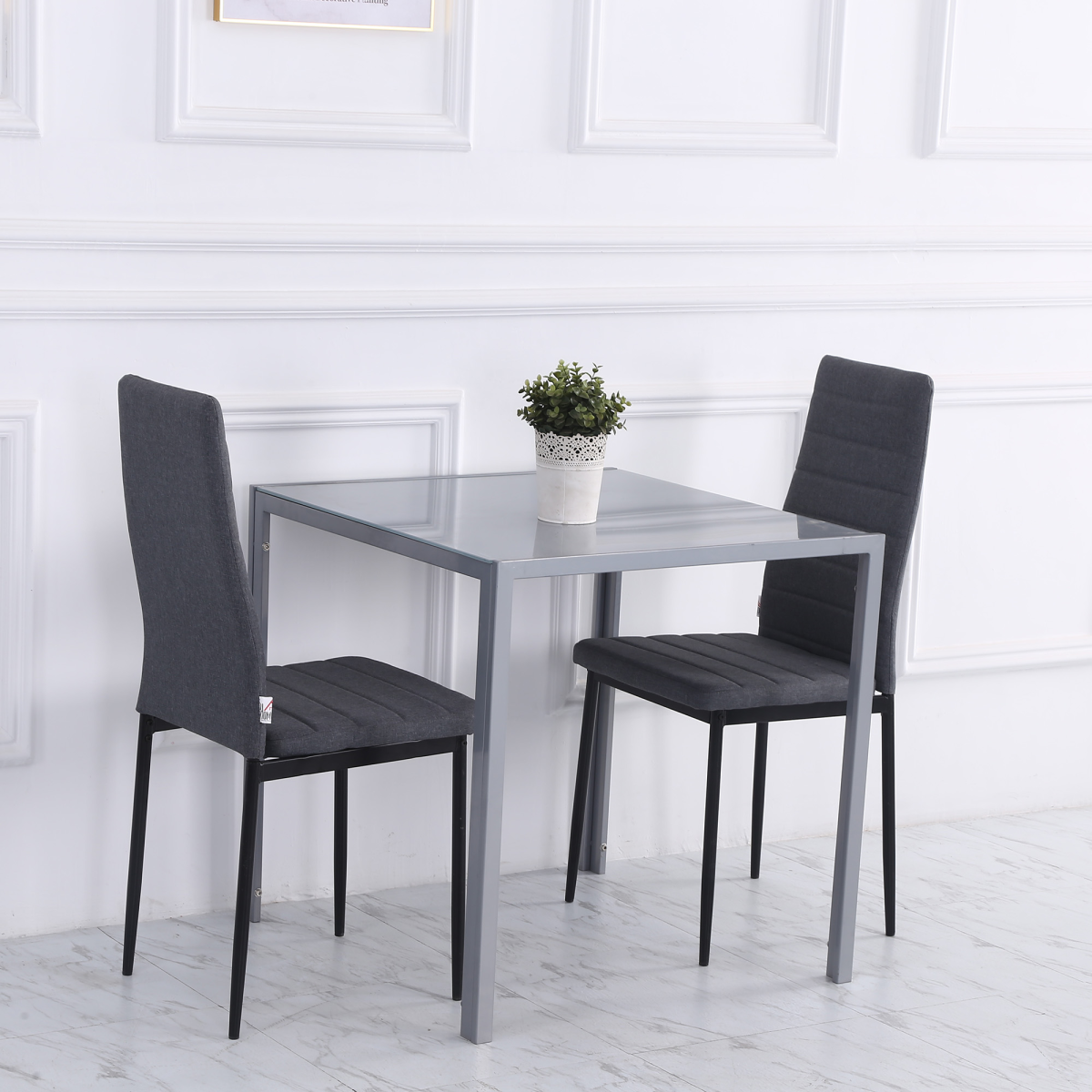HOMCOM Modern Square Dining Table with Tempered Glass Top and Powder-Coated Metal Legs – Compact Kitchen Table