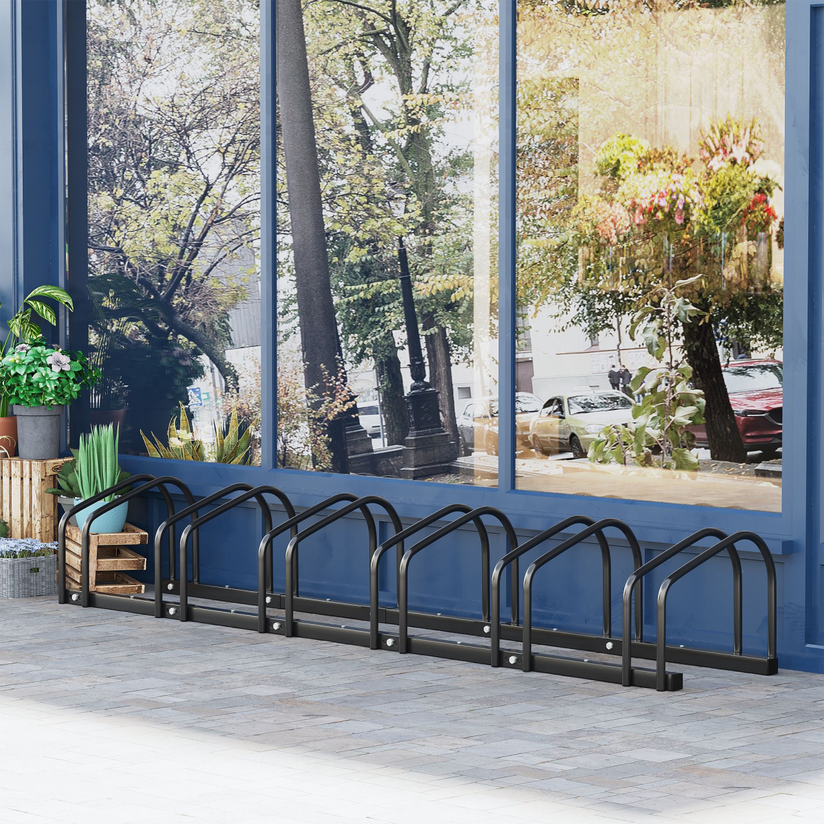HOMCOM 6 Bike Parking Rack, Galvanised Steel Floor or Wall Mount Stand – Detachable Bicycle Storage, Black