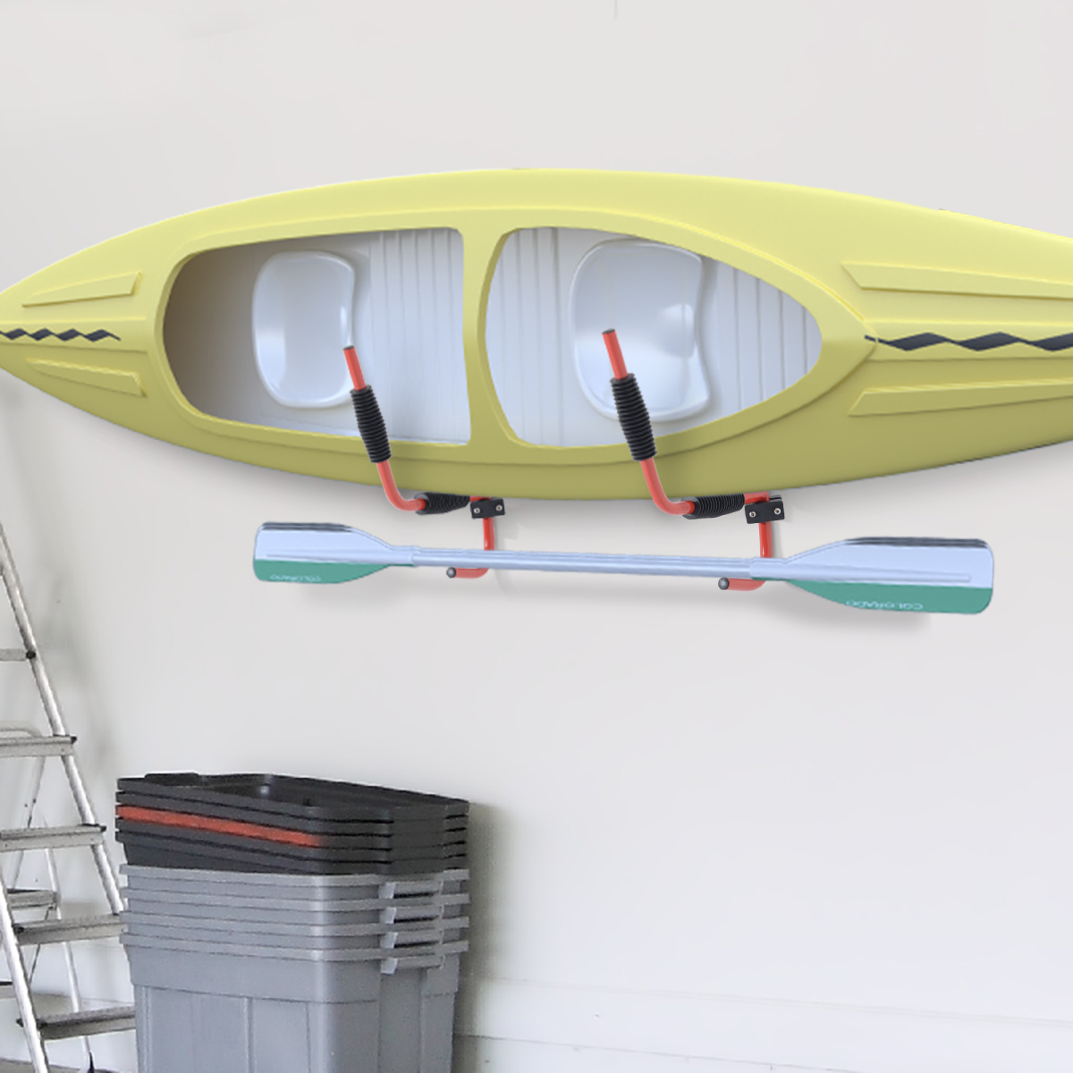 HOMCOM Kayak Wall Mount Rack with 50kg Capacity & PVC Sleeves – Heavy Duty Canoe & Paddle Storage Hangers