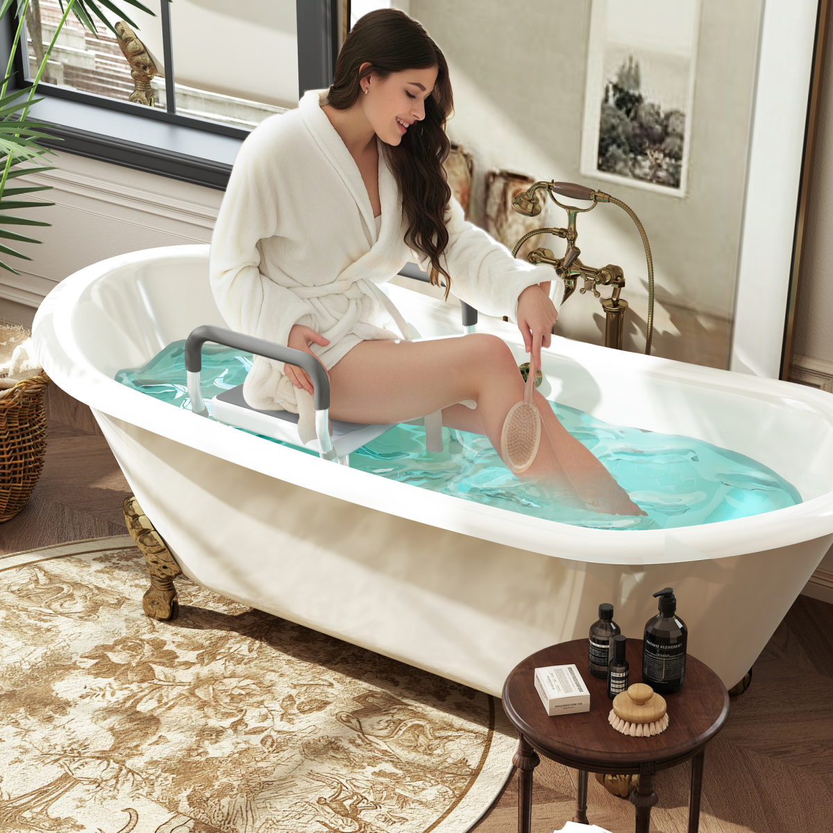 HOMCOM Rust-Free Aluminium Bath Chair with 6-Level Adjustable Height and Anti-Slip Mats – Bathing Seat, Grey