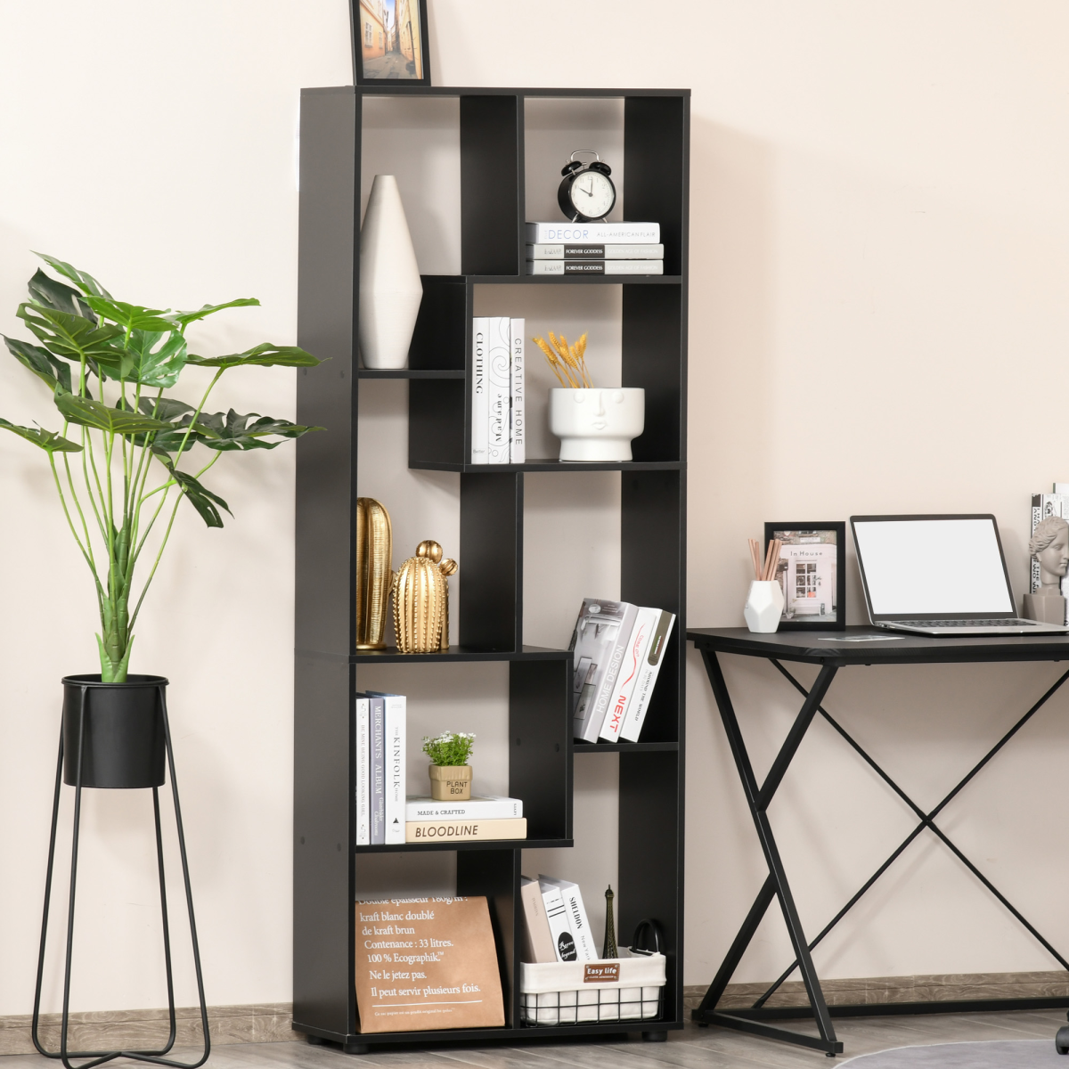 HOMCOM 178cm 8-Shelf Bookcase with Melamine Surface and Anti-Tipping Design – Multipurpose Storage, Black