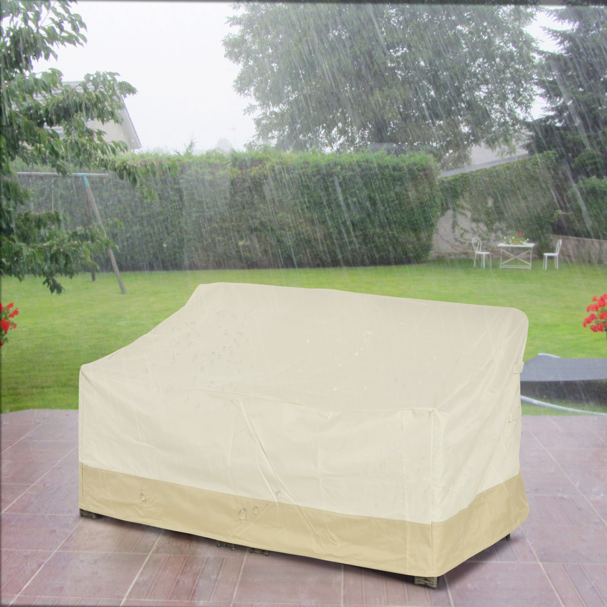 Outsunny Waterproof Furniture Cover for 3-Seat Rattan Sofa – Oxford Cloth Patio Protector, Beige