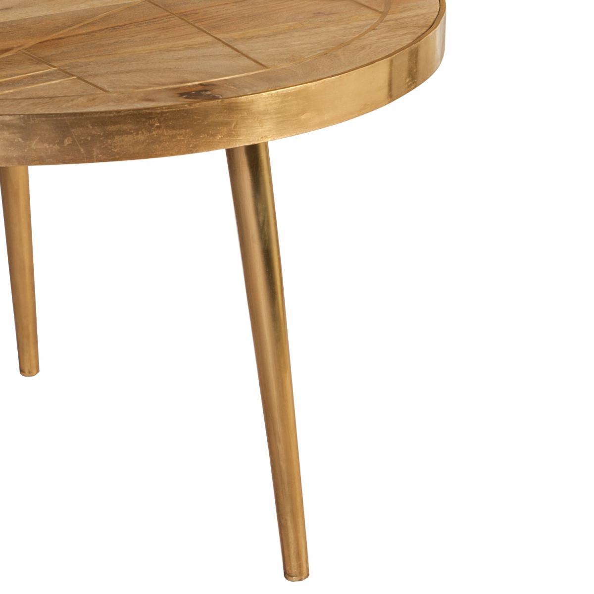 Light Gold Round Coffee Table – Solid Wood with Abstract Metal Inlay, Handcrafted Living Room Centrepiece