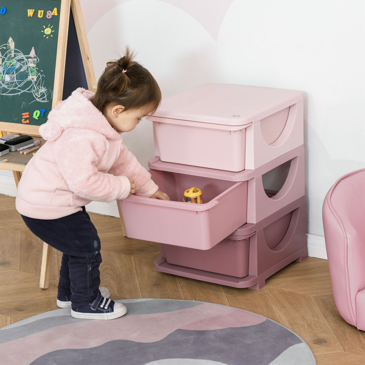 HOMCOM Kids Storage Unit with 3 Drawers – Vertical Dresser Tower for Bedroom and Playroom