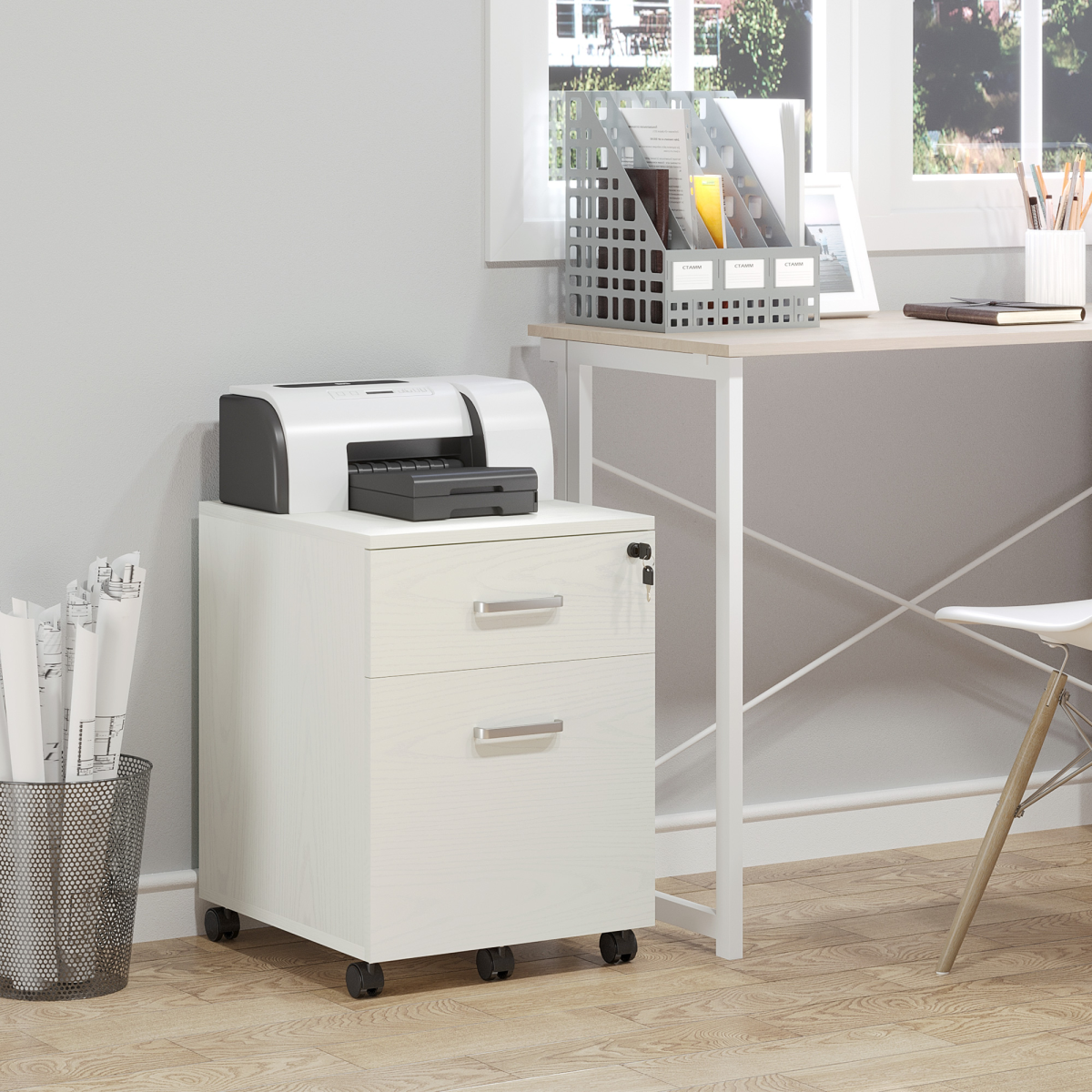 Vinsetto 2-Drawer Locking Mobile Filing Cabinet on Wheels – Home Office Document Storage, White