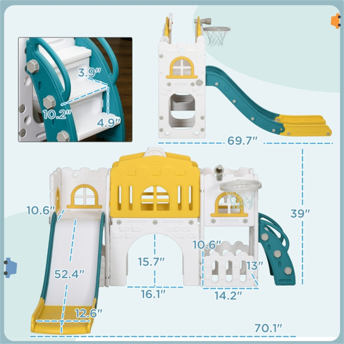 8-in-1 Toddler Slide Set with Tunnel, Basketball Hoop, Steering Wheel & Storage Basket – Ages 1-3