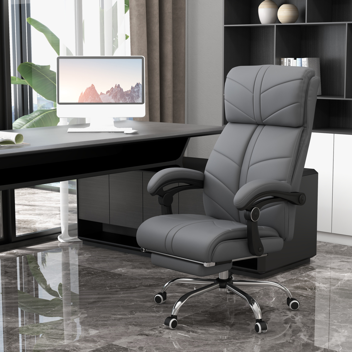 Vinsetto Heated Massage Office Chair with 4-Point Vibration, Footrest & Remote – Grey PU Leather