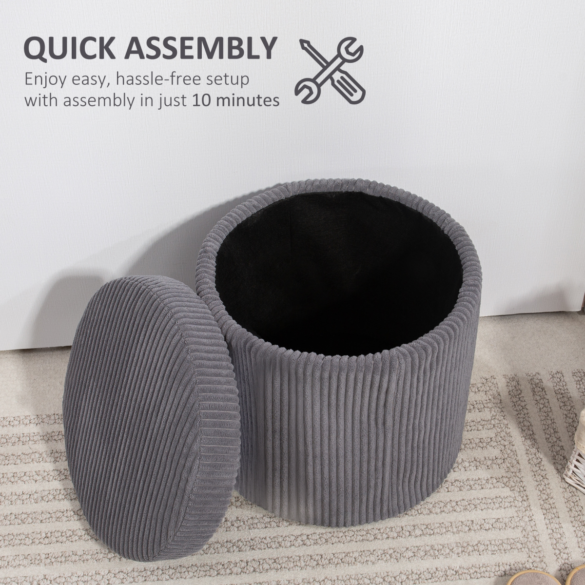Corduroy Storage Ottoman Footstool with Lift-Off Lid – Extra Seat for Living Room & Bedroom