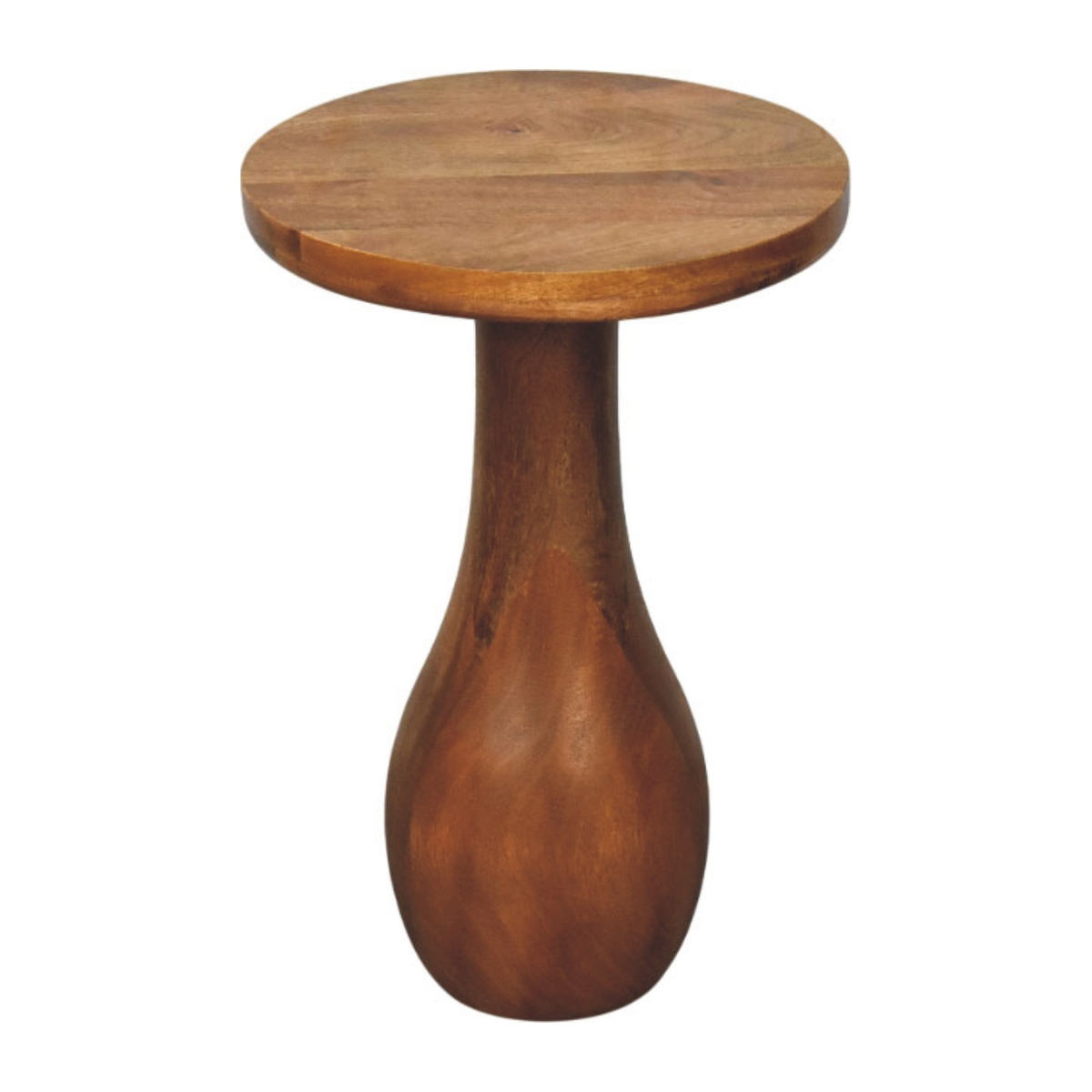 Artisan Furniture Curved Base Solid Mango Wood Side Table with Round Top – Sofa Accent Table, Brown