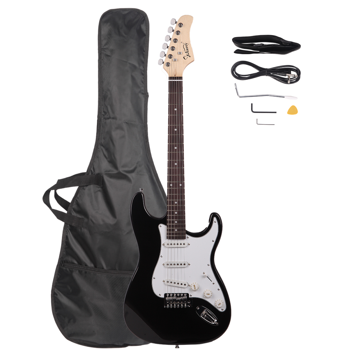 Glarry GST Electric Guitar with Rosewood Fingerboard, Tremolo Bar & Accessories – 22 Frets, Black & White