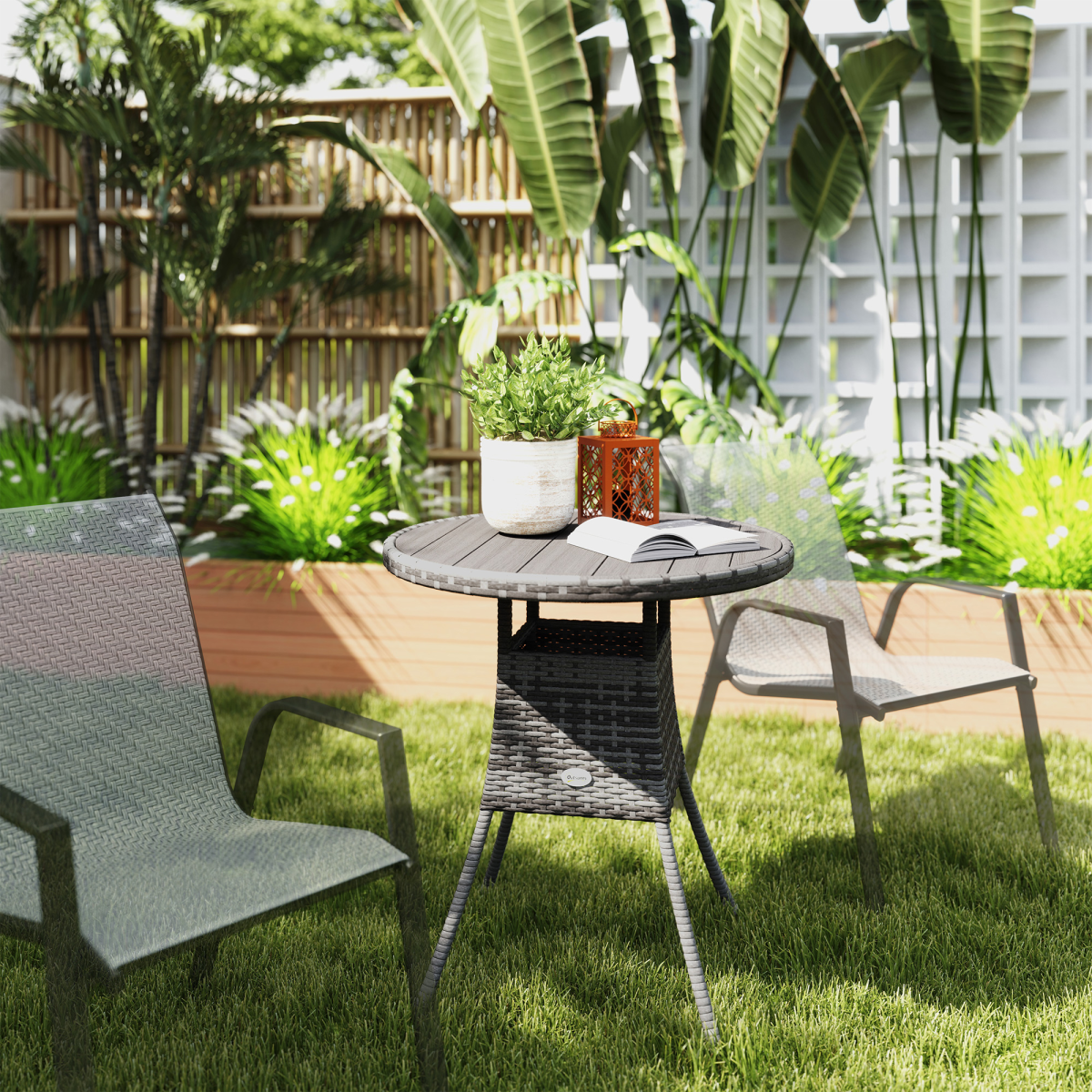 Outsunny 4-Seater Outdoor Dining Table with WPC Slatted Top and Steel Frame – Garden Patio Table, Grey