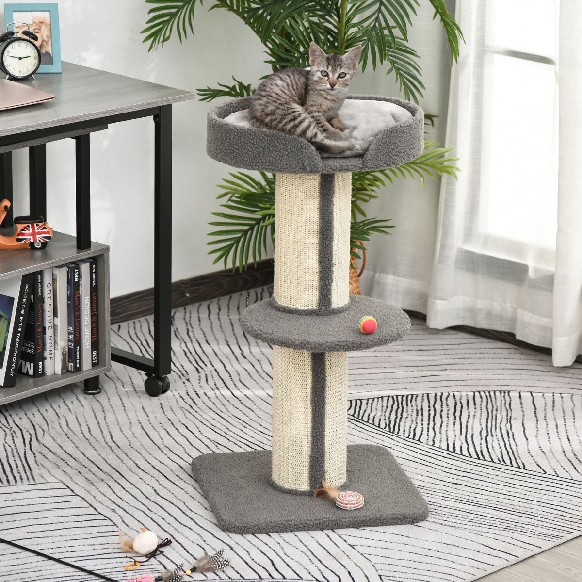 PAWHUT 91cm Cat Tree with Sisal Scratching Post and Plush Top Perch – Kitten Activity Tower, Lamb Cashmere Style