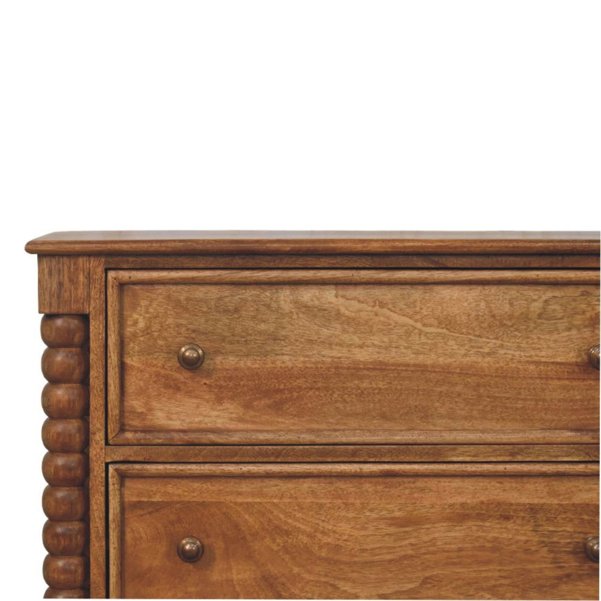 Artisan Furniture Solid Wood Spindle Chest of Drawers with 3 Drawers – Bedroom Storage, Amber Oak Brown