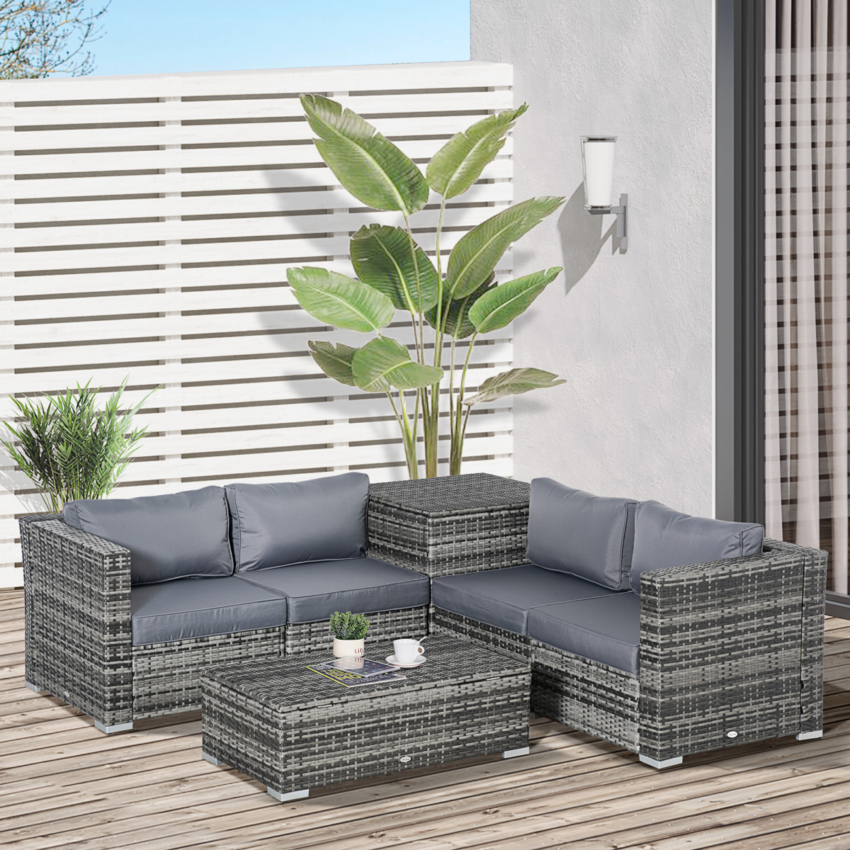 Outsunny rattan corner sofa set styled on a patio