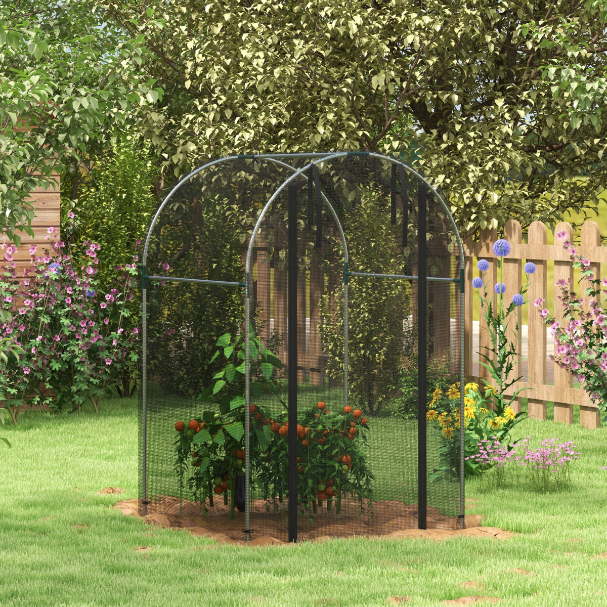 Outsunny Fruit Cage Plant Protection Tent with Zipped Door and Tear-Resistant Mesh, 1.2 x 1.2 x 1.9m, Black