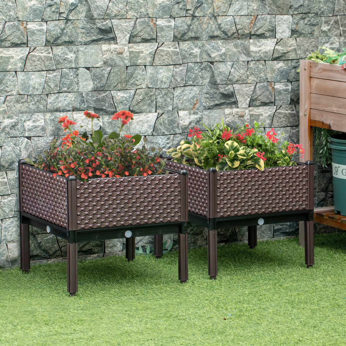 Outsunny Set of 2 Raised Garden Beds with Self-Watering Disc & Drainage – Elevated Planter Boxes