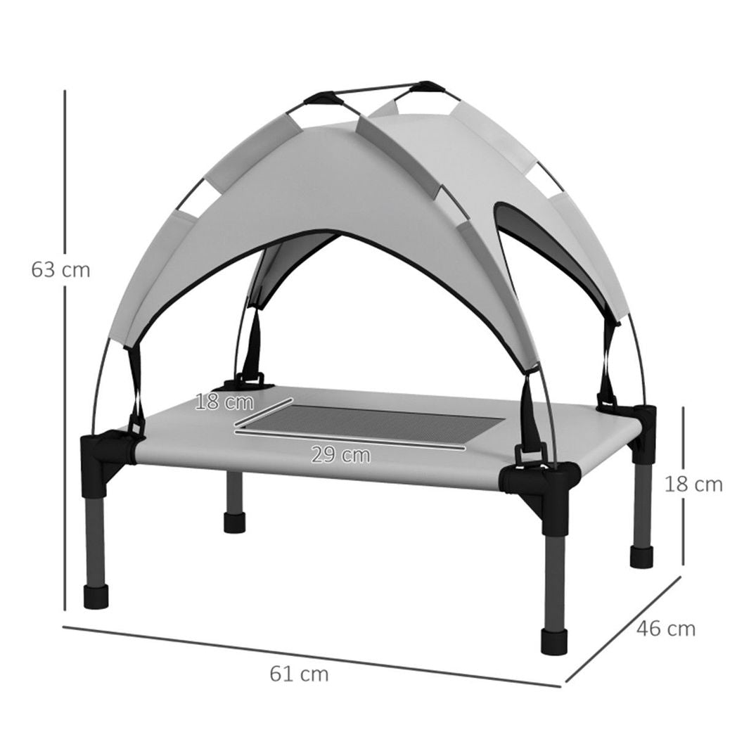 PawHut Elevated Pet Bed with UV-Resistant Canopy, Breathable Mesh & Travel Bag – Small Dog Cot, Light Grey