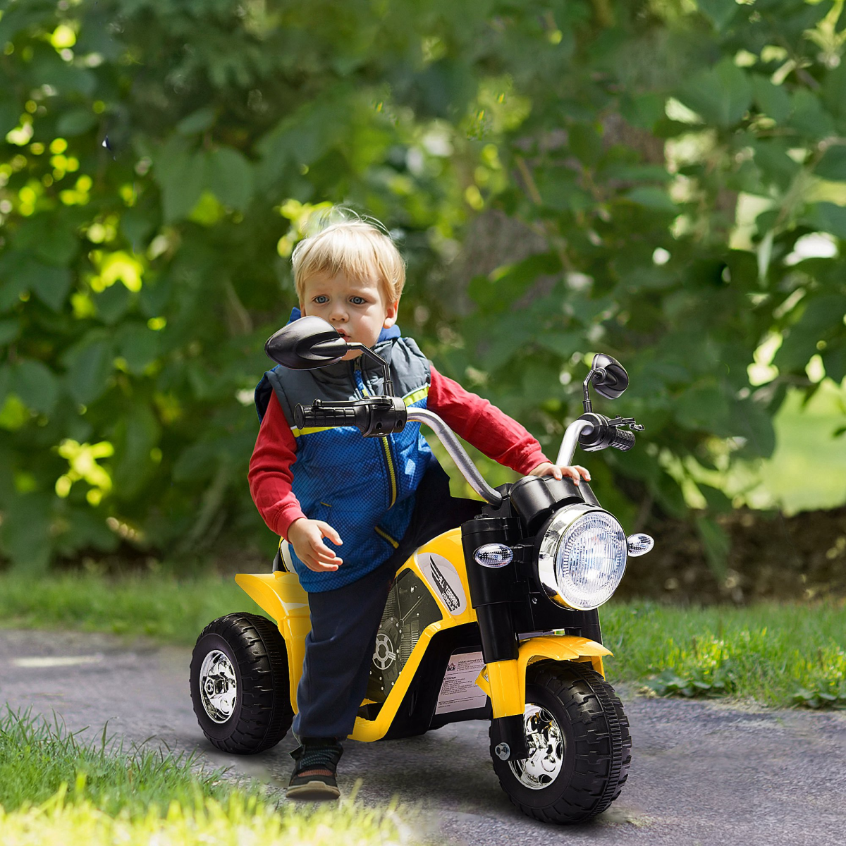 HOMCOM 6V Kids Electric Motorcycle Ride-On with Headlights & Horn – Battery Toy for 18-36 Months, Yellow