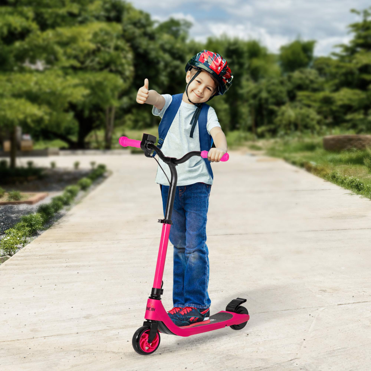 HOMCOM Kids Electric Scooter, 120W with Battery Level Display & Rear Brake – E-Scooter for Ages 6+, Pink