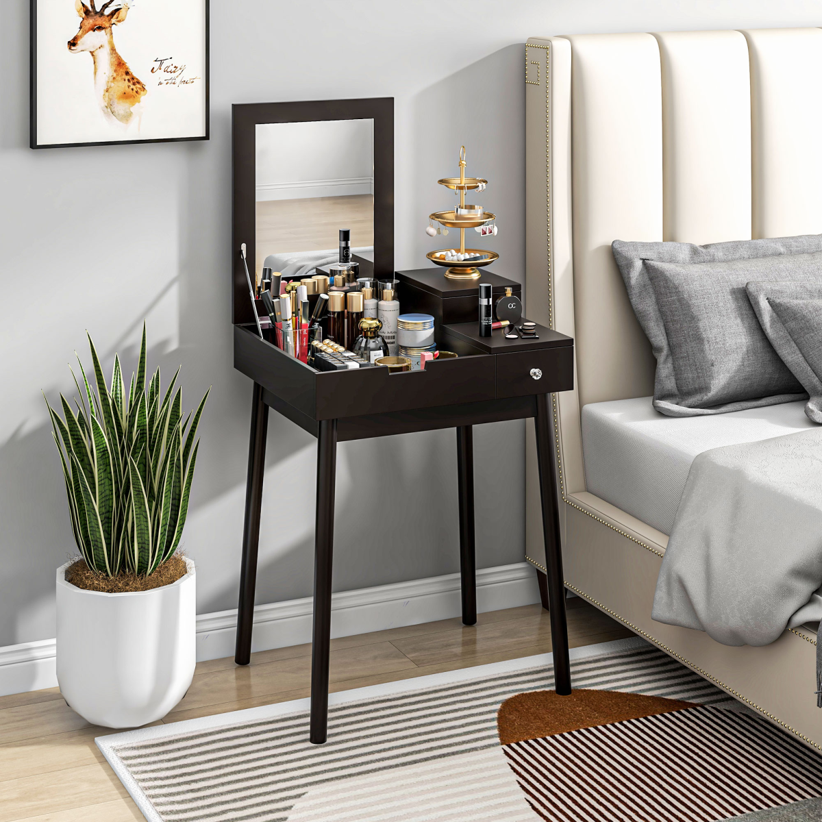HOMCOM Dressing Table with Flip-Up Mirror and 2 Drawers – Vanity Makeup Desk and Writing Desk, Black