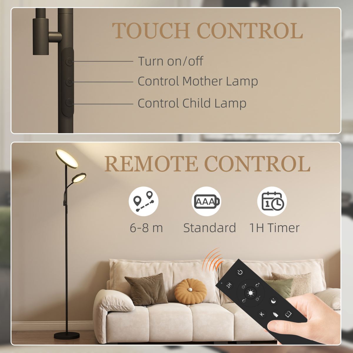 Dimmable LED Floor Lamp with Remote & Touch Control