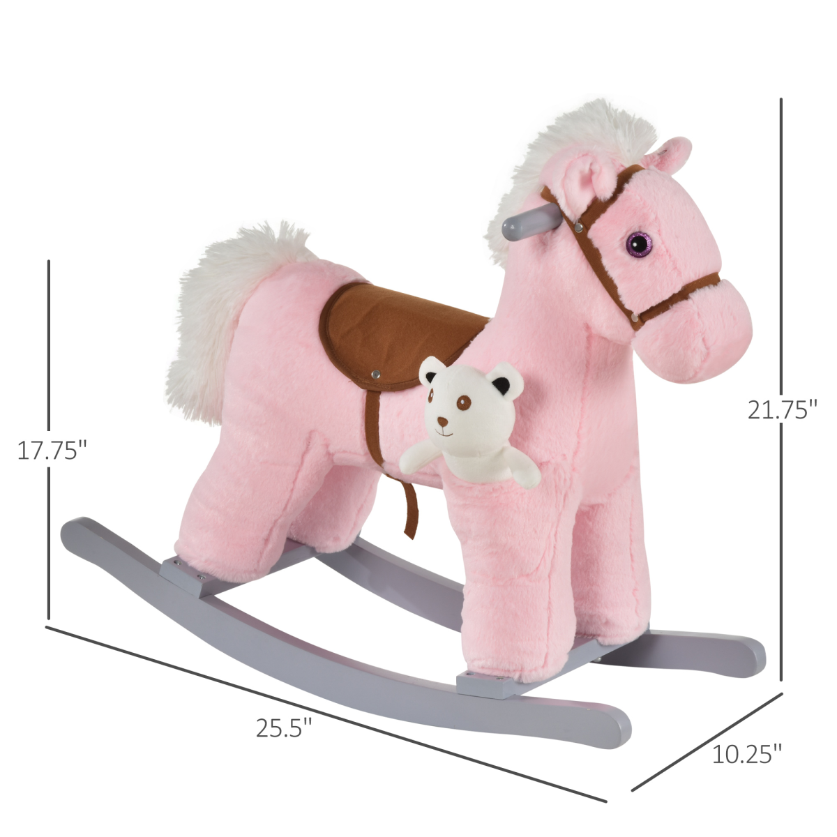 Kids Plush Rocking Horse with Padded Seat & Animal Sounds – Ride-On Toy for Toddlers 3+ Years, Pink