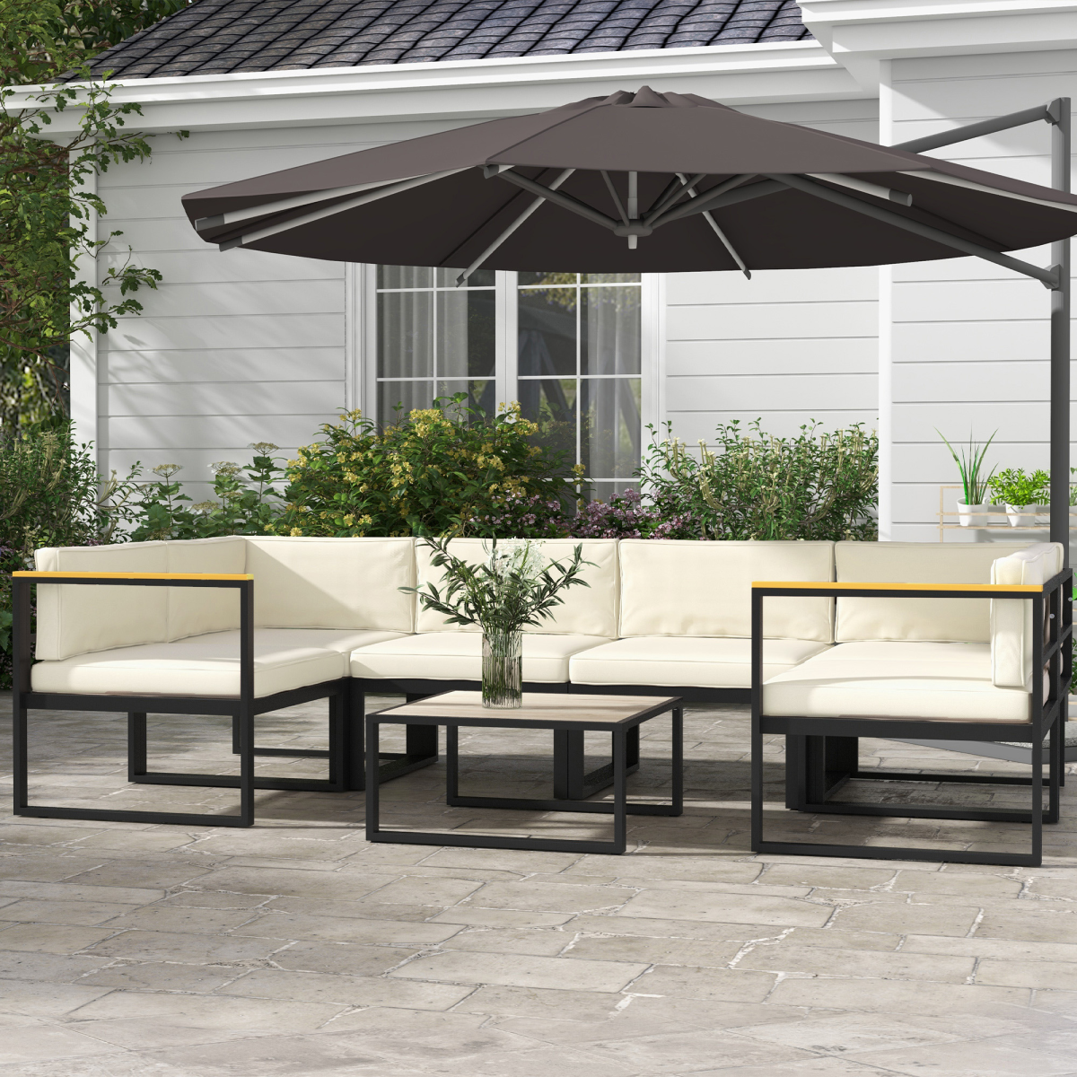 Outsunny 14-Piece Replacement Garden Seat & Back Cushion Set with Zipped Covers, Cream White